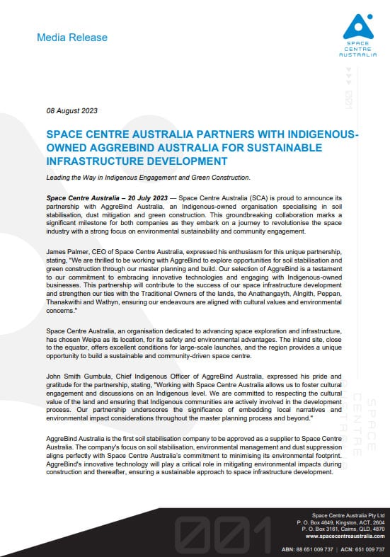 AggreBind Australia Partners with Space Center Australia