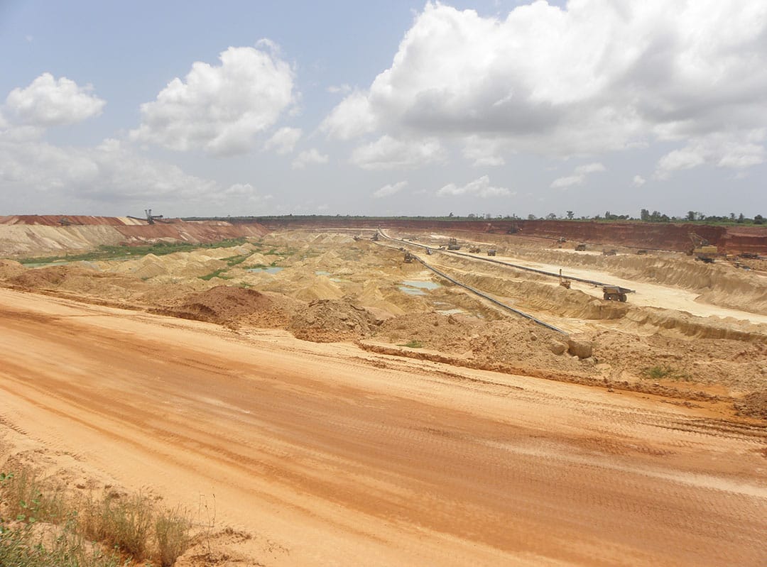 Long shot of AggreBind treated mine operation haul road in Africa